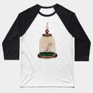 Watercolor White Rabbit and Deer Skull Dark Academia Cloche With Raven Botanical Green Moss Halloween Watercolor Baseball T-Shirt